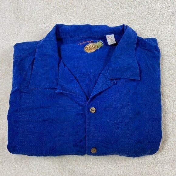 Caribbean Pineapple Silk Shirt Mens Sz 3XT  Blue Hawaiian Camp Button Up Beach - Picture 4 of 11